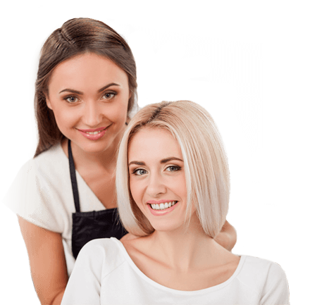 smiling hairdresser at work and her client